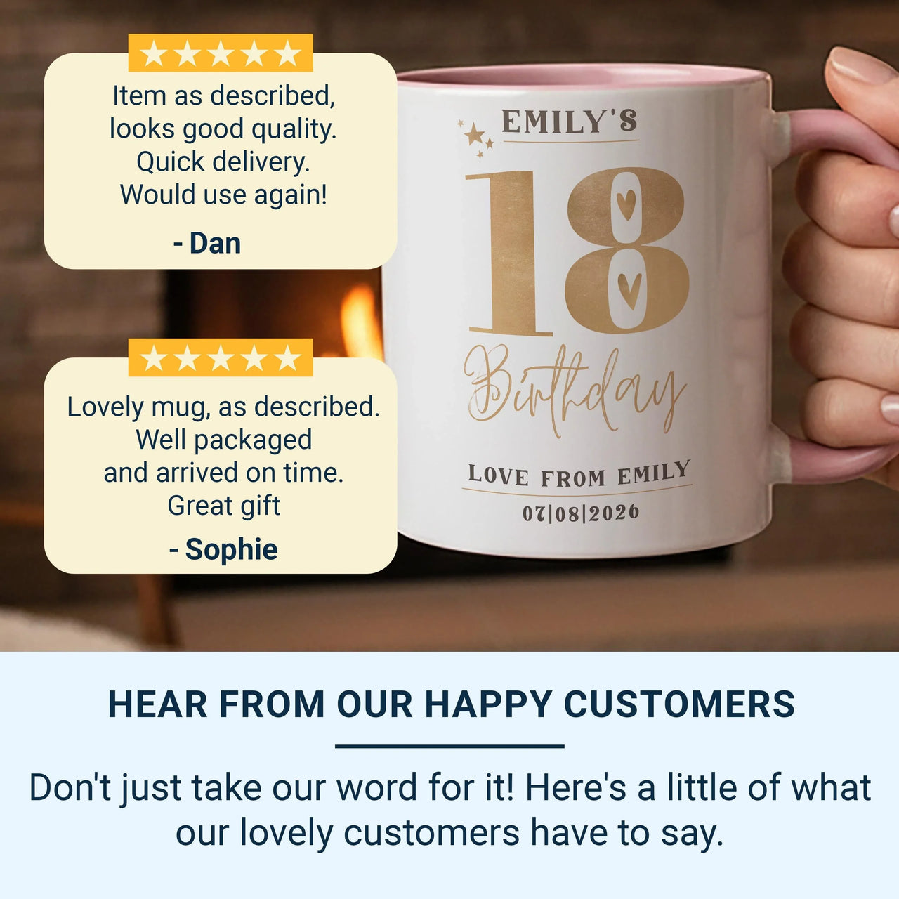 18th Birthday Mug – Personalised Gold Star Design With Name, Date & Message