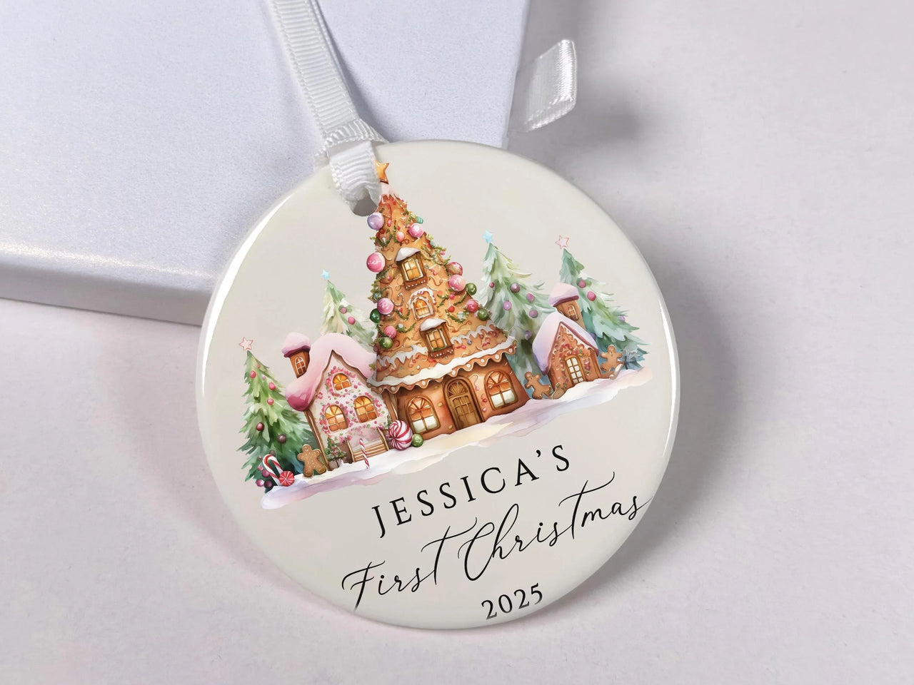 Baby First Christmas Ornament 2025 - Gingerbread House Keepsake with Name