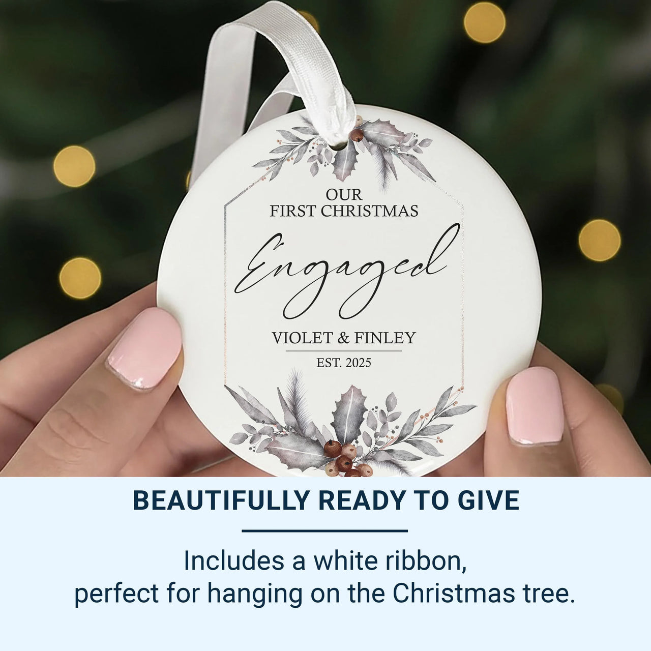 Our First Christmas Engaged Ornament, Engagement Christmas Bauble, Hanging Ceramic Keepsake, 1st Christmas Plaque, Future Mr and Mrs Gift