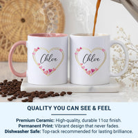 Personalised Name Heart Mug – Watercolour Hearts and Script Name – Romantic Gift for Her, Valentine’s and Birthdays