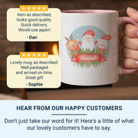 Personalised Christmas Name Mug – Santa, Reindeer and Festive Cat Scene with Ribbon – Family Holiday Morning Keepsake