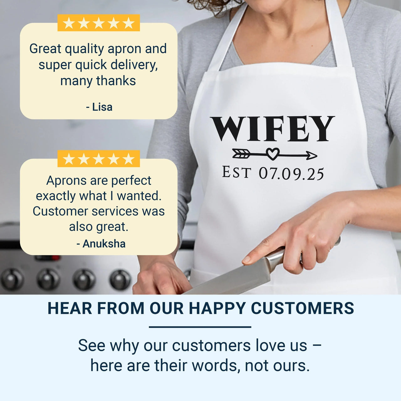 Personalised Couple Aprons – Matching Custom Name Aprons with Adjustable Fit