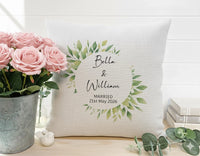 Personalised Wedding Cushion – Floral Wreath Pillow | Custom Wedding Gift Keepsake