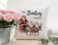 Personalised Family Christmas Cushion - Vintage Santa Sleigh with Family Name