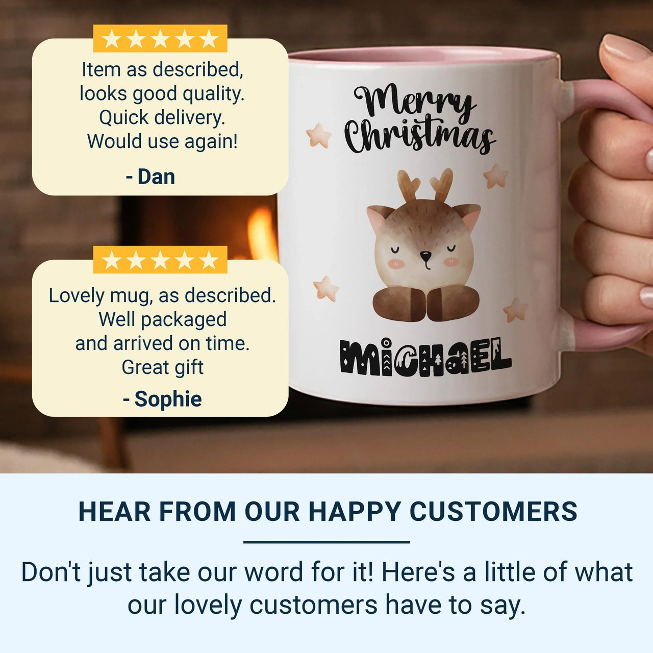 Personalised Christmas Mug – Kids Holiday Mug with Custom Name & Festive Stars