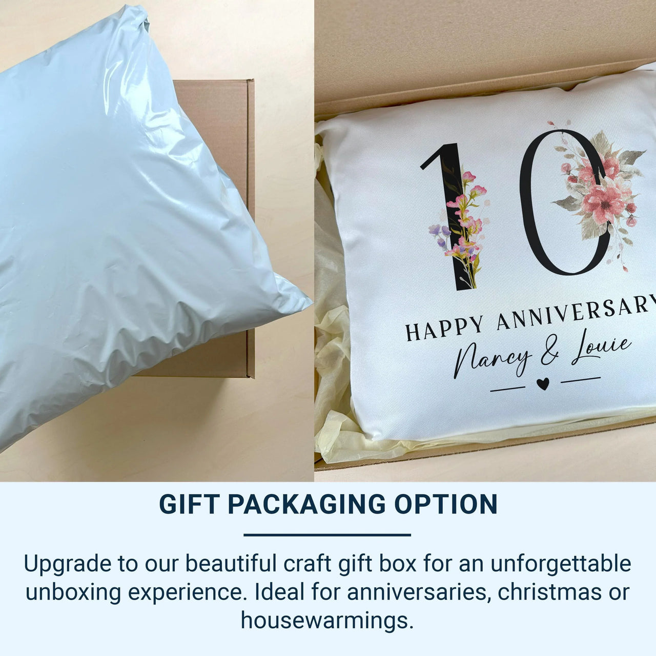 Personalised Anniversary Cushion – Floral Number Cushion 10th Anniversary Gift