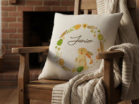 Personalised Easter Bunny Cushion with Name - Watercolour Eggs and Flowers for a Festive Spring Keepsake