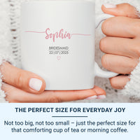 Bridesmaid Mug Personalised Name Date Pink Heart Wedding Gift