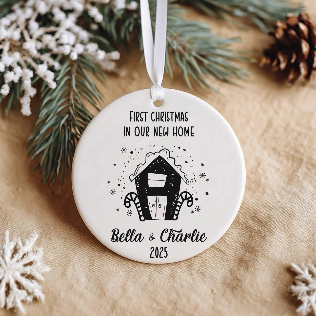 New Home Christmas Ornament 2023 - Gingerbread House with Candy Canes & Names