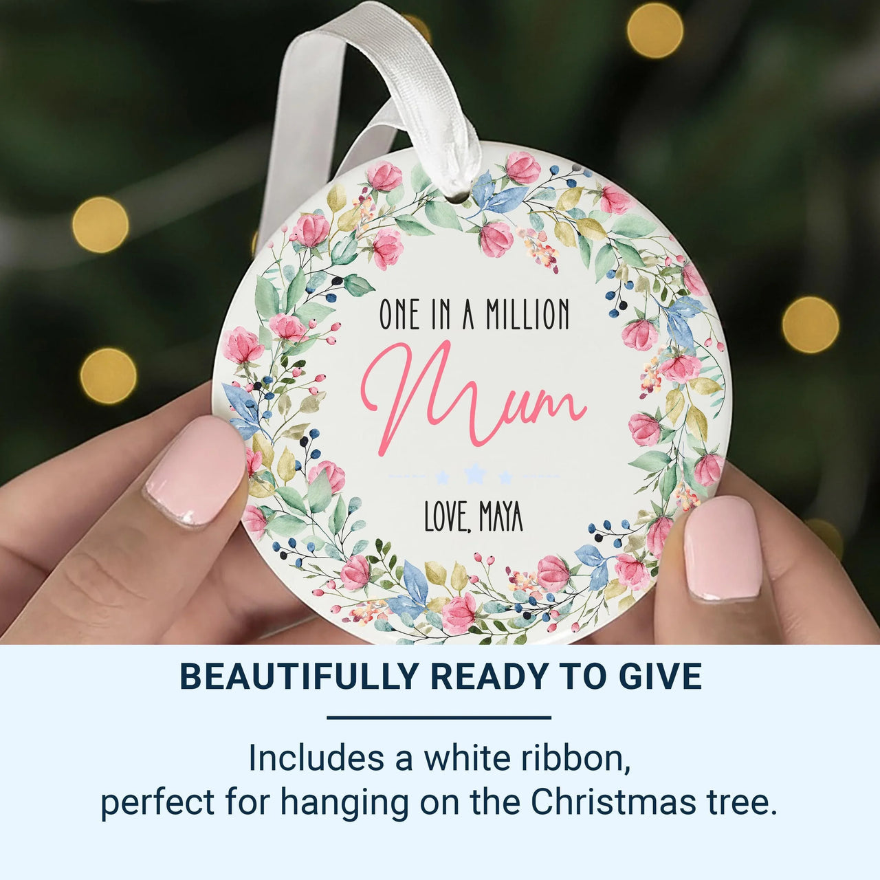 One in Million Mum Ornament - Floral Wreath Keepsake with Name for Mother Day DENMARY