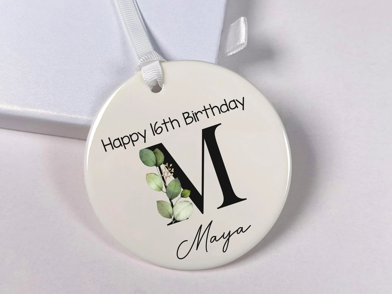 Sweet 16 Birthday Ornament - Leafy Letter Keepsake with Name for Milestone