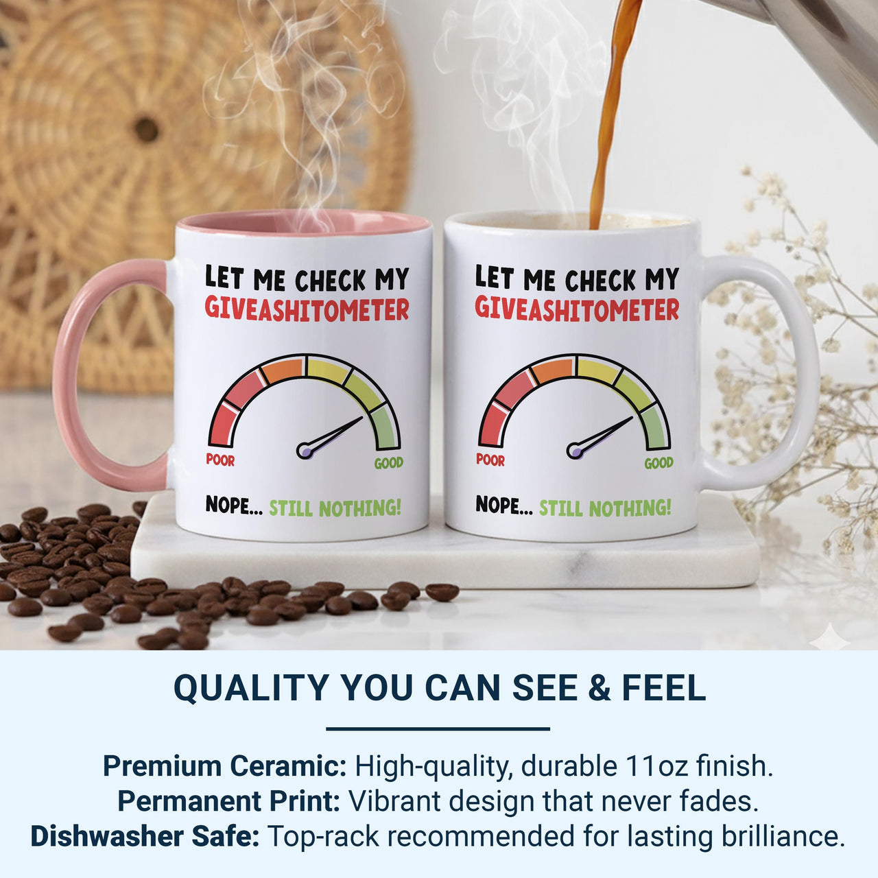 Giveashitometer Mug – Funny Office and Work Humour – Zero F***s Gauge for Colleagues, Home Office and Stress Relief