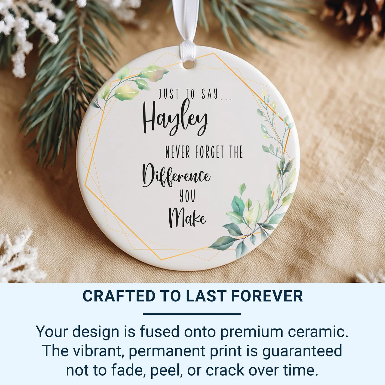 Appreciation Ornament - Leafy Keepsake with Name & Thank You Message DENMARY