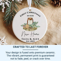 New Home Christmas Ornament - Painted House & Pine Keepsake with Names 2023