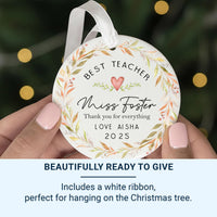 Teacher Thank You Ornament - Floral Keepsake for End of Term & Leaving Gift with Custom Name