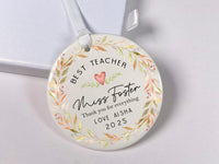 Teacher Thank You Ornament - Floral Keepsake for End of Term & Leaving Gift with Custom Name