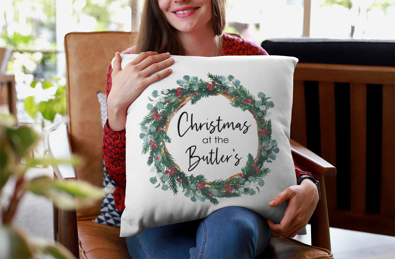 Personalised Christmas Cushion Cover - Xmas Wreath Decoration  Gift