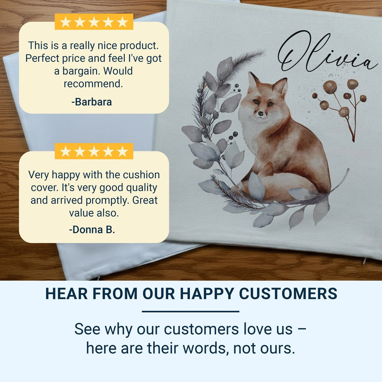 Personalised Fox Cushion – Watercolour Woodland Cushion with Name | Kids Nursery Pillow