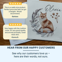 Personalised Fox Cushion – Watercolour Woodland Cushion with Name | Kids Nursery Pillow