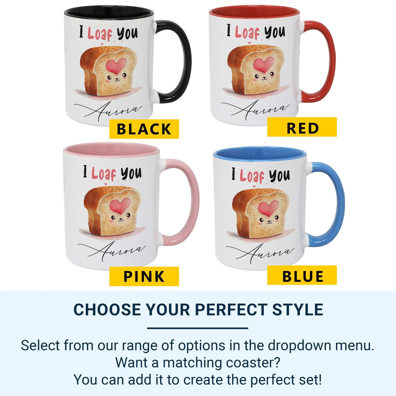 Personalised Pun Mug – Cute Bread Pun Ceramic Coffee Mug with Name – Funny Romantic Gift