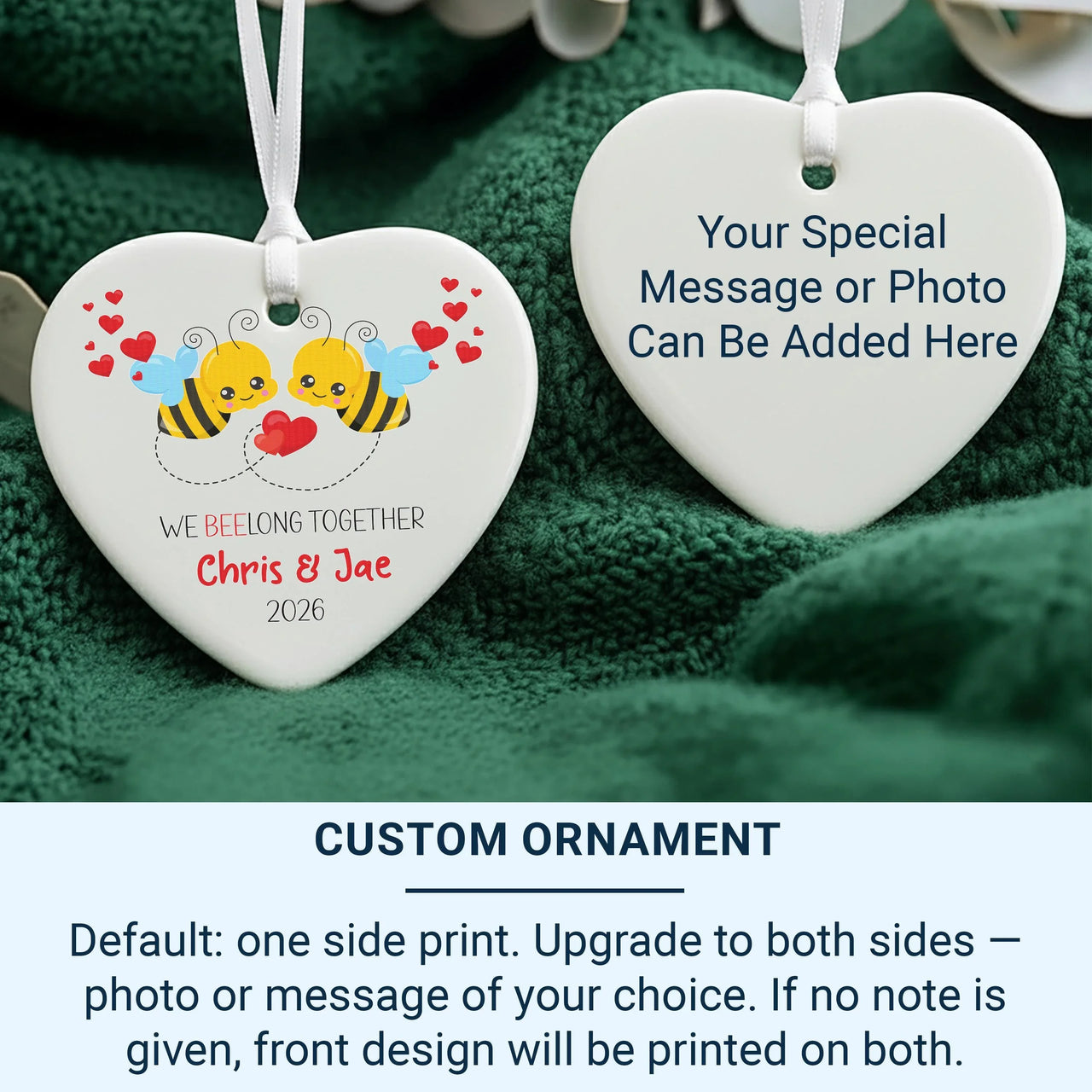 Bumble Bee Ceramic Heart Ornament - Personalised Couple Gift for Anniversary, Christmas or Romantic Present