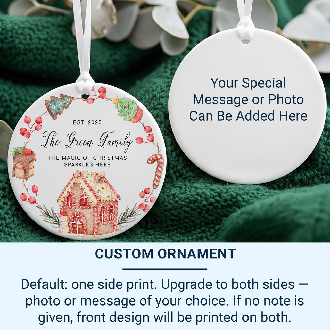 Family Christmas Ornament 2025 - Gingerbread & Festive Motto with Surname