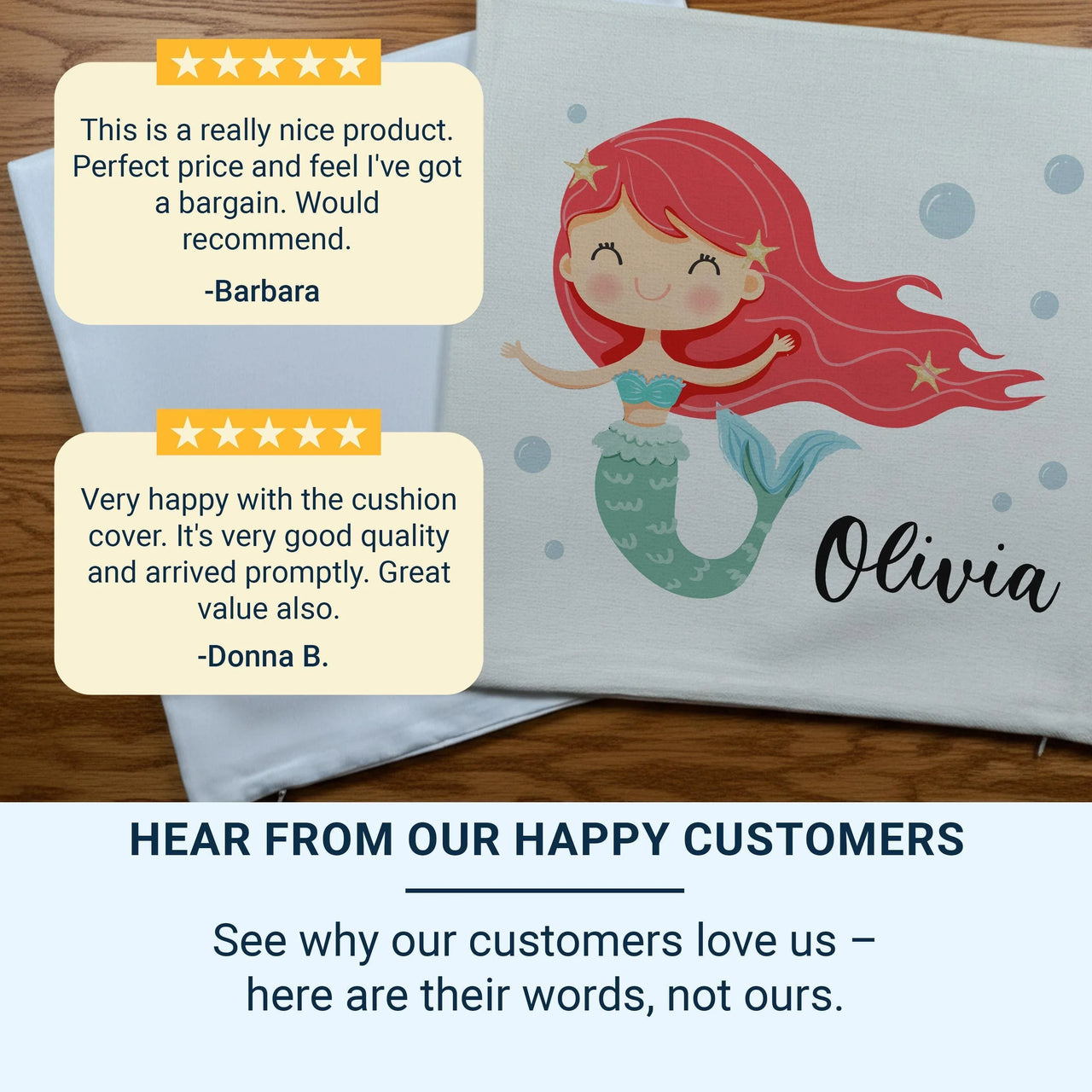 Personalised Mermaid Cushion – Soft Kids Room Pillow With Custom Name Detail