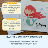 Personalised Mermaid Cushion – Soft Kids Room Pillow With Custom Name Detail