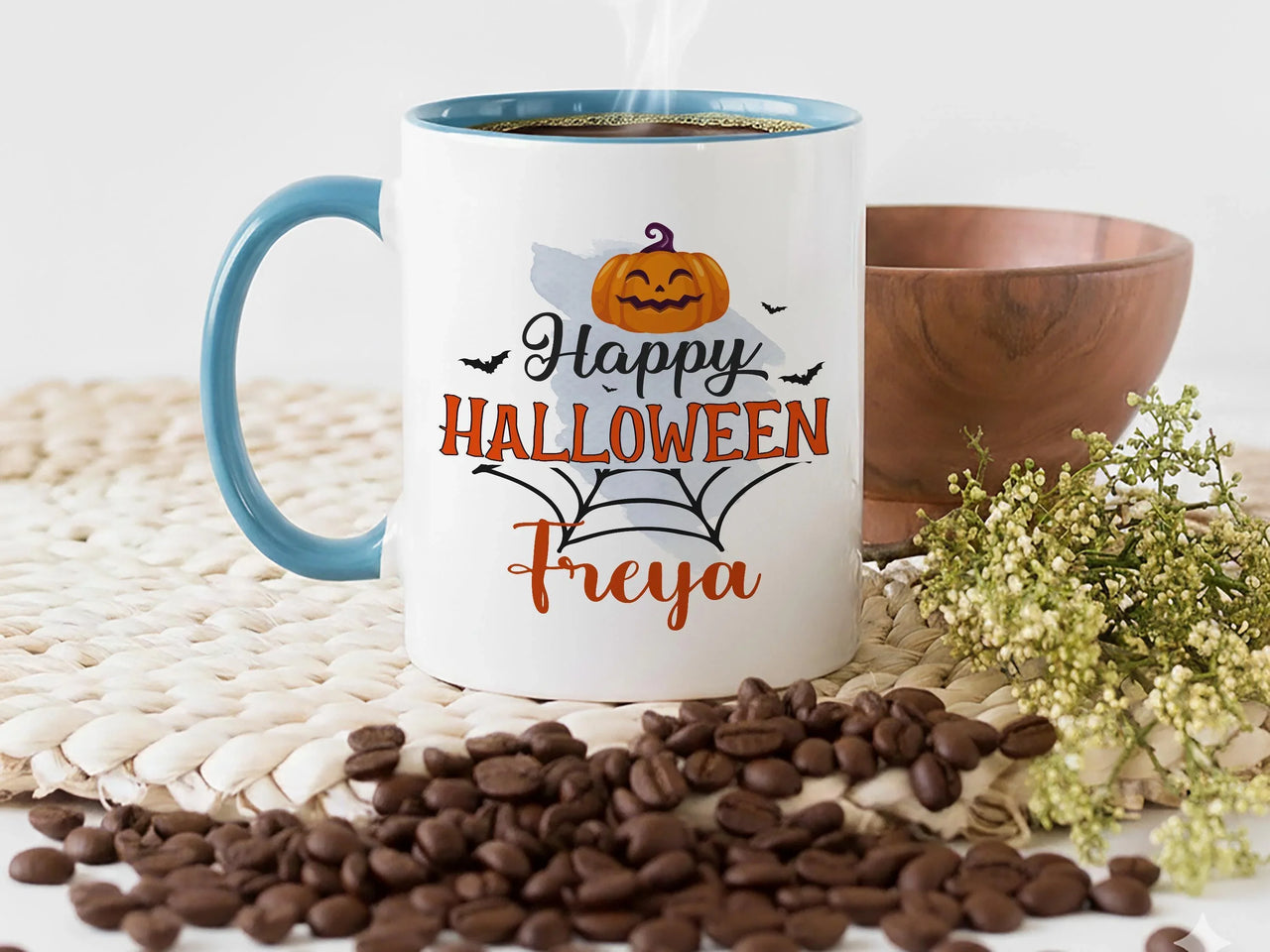 Personalised Halloween Mug – Custom Pumpkin Bat Mug for Spooky Season Sipping
