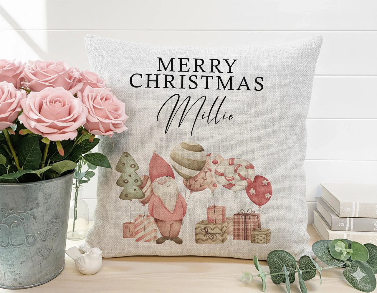 Personalised Gnome Cushion – Custom Name Pillow | Festive Christmas Cushion