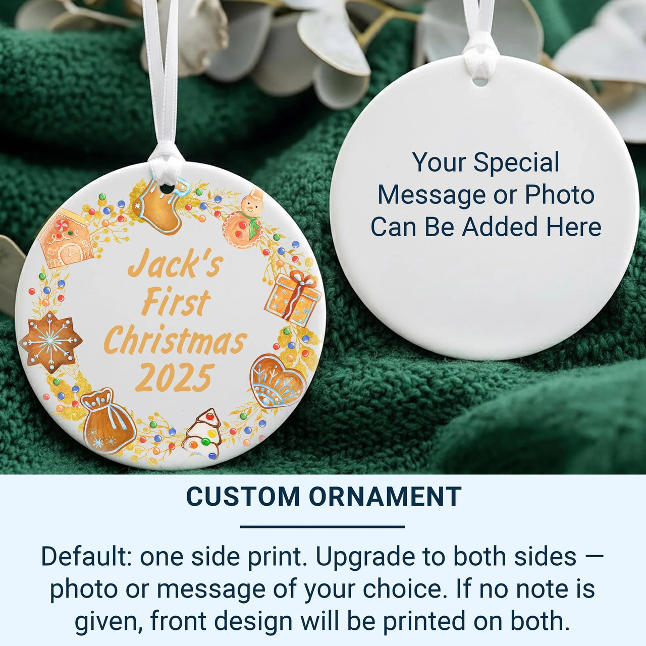 Baby First Christmas Ornament - Festive Icons Keepsake with Name & Year for Newborns