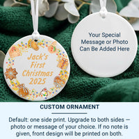 Baby First Christmas Ornament - Festive Icons Keepsake with Name & Year for Newborns