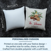 Personalised Family Christmas Cushion - Festive Icons Design with Family Name