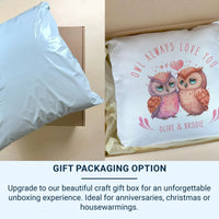 Personalised Owl Cushion – Romantic Cushion Gift With Heart Design & Custom Names