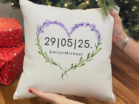 Personalised Lavender Cushion – Floral Heart Pillow Cover With Custom Name & Date Keepsake