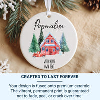 Customisable Ceramic Bauble Ornament - Personalised Text - Festive Xmas House Design - Perfect for a Unique Christmas Decoration