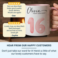 16th Birthday Personalised Mug – Script Name with Watercolour Number – Sweet Sixteen Milestone Keepsake and Party Morning Gift