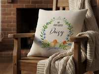 Personalised My First Easter Cushion with Name - Floral Wreath Baby Keepsake for Spring Family Memories