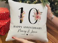 Personalised Anniversary Cushion – Floral Number Cushion 10th Anniversary Gift