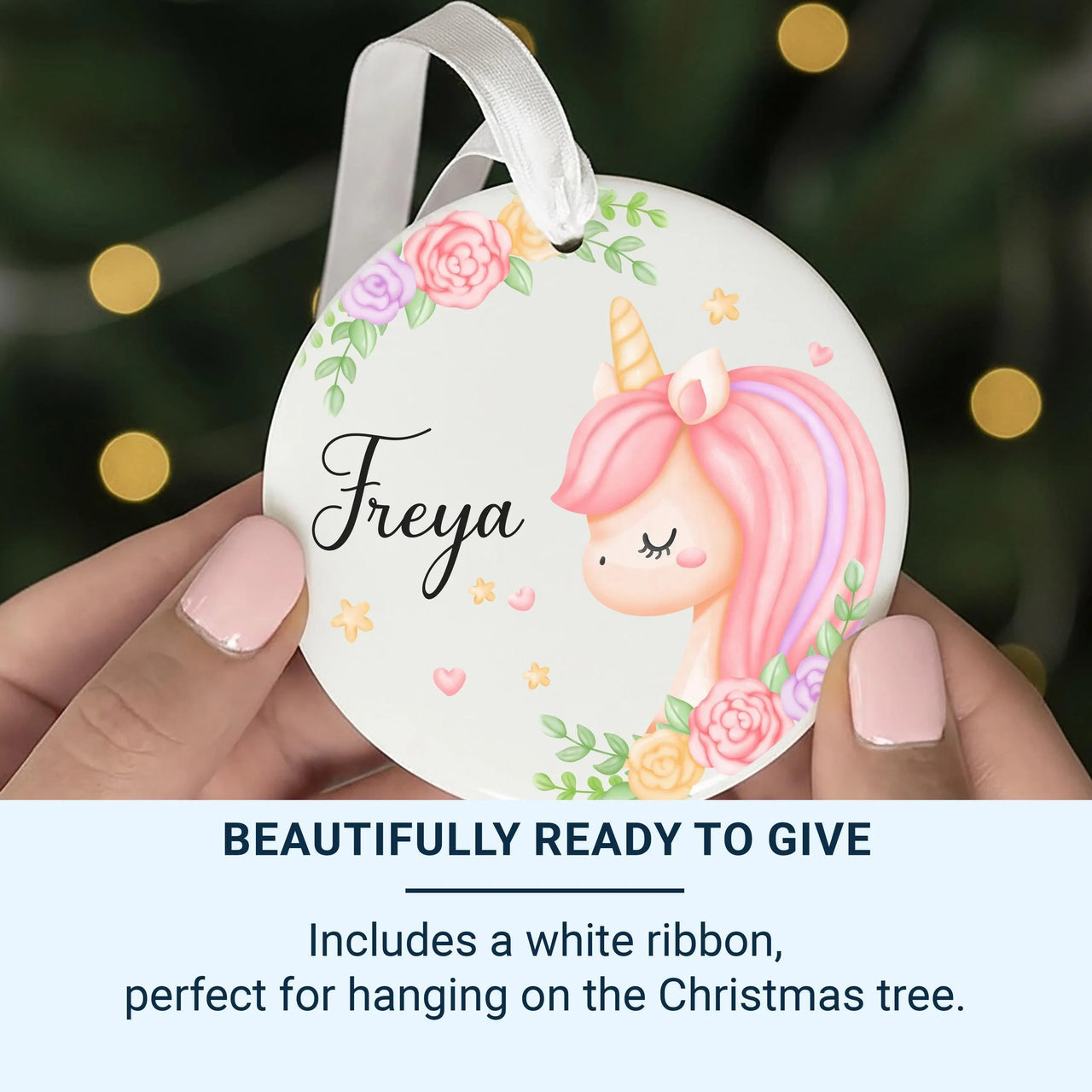 Unicorn Ornament - Magical Kids Keepsake with Name for Christmas Tree & Nursery