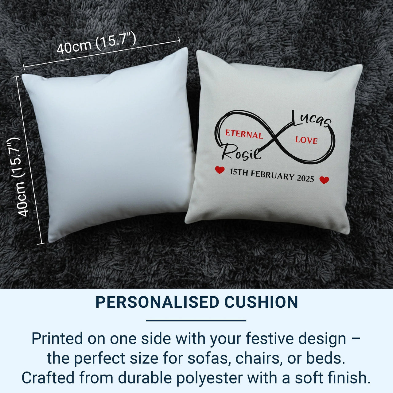 Personalised Infinity Cushion - Eternal Love Keepsake for Couples, Weddings & Anniversaries