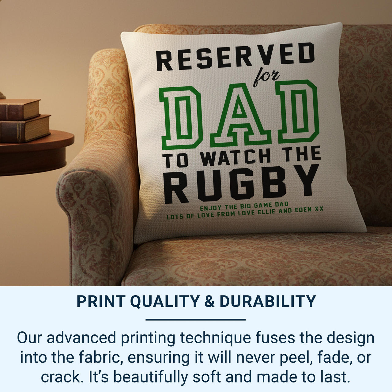 Personalised Dad Cushion - Rugby Message with Children's Names