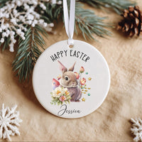 Bunny Easter Ornament - Watercolour Keepsake with Flowers & Name for Children