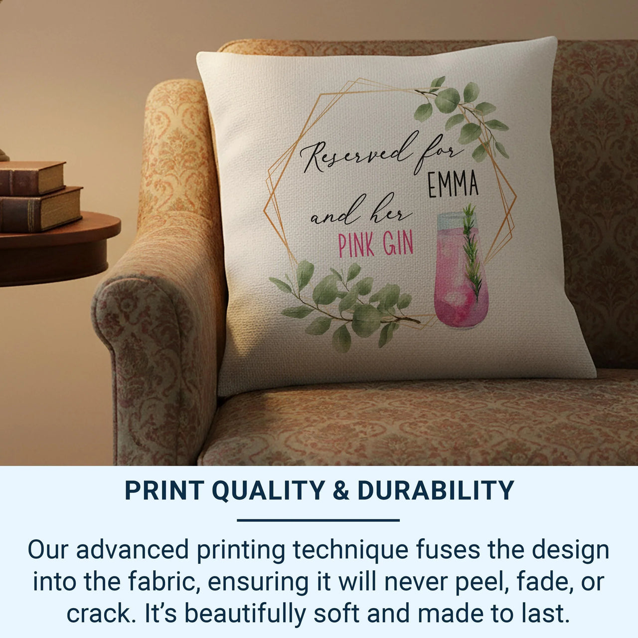 Personalised Pink Gin Cushion – Stylish Cocktail Glass Cushion with Custom Name