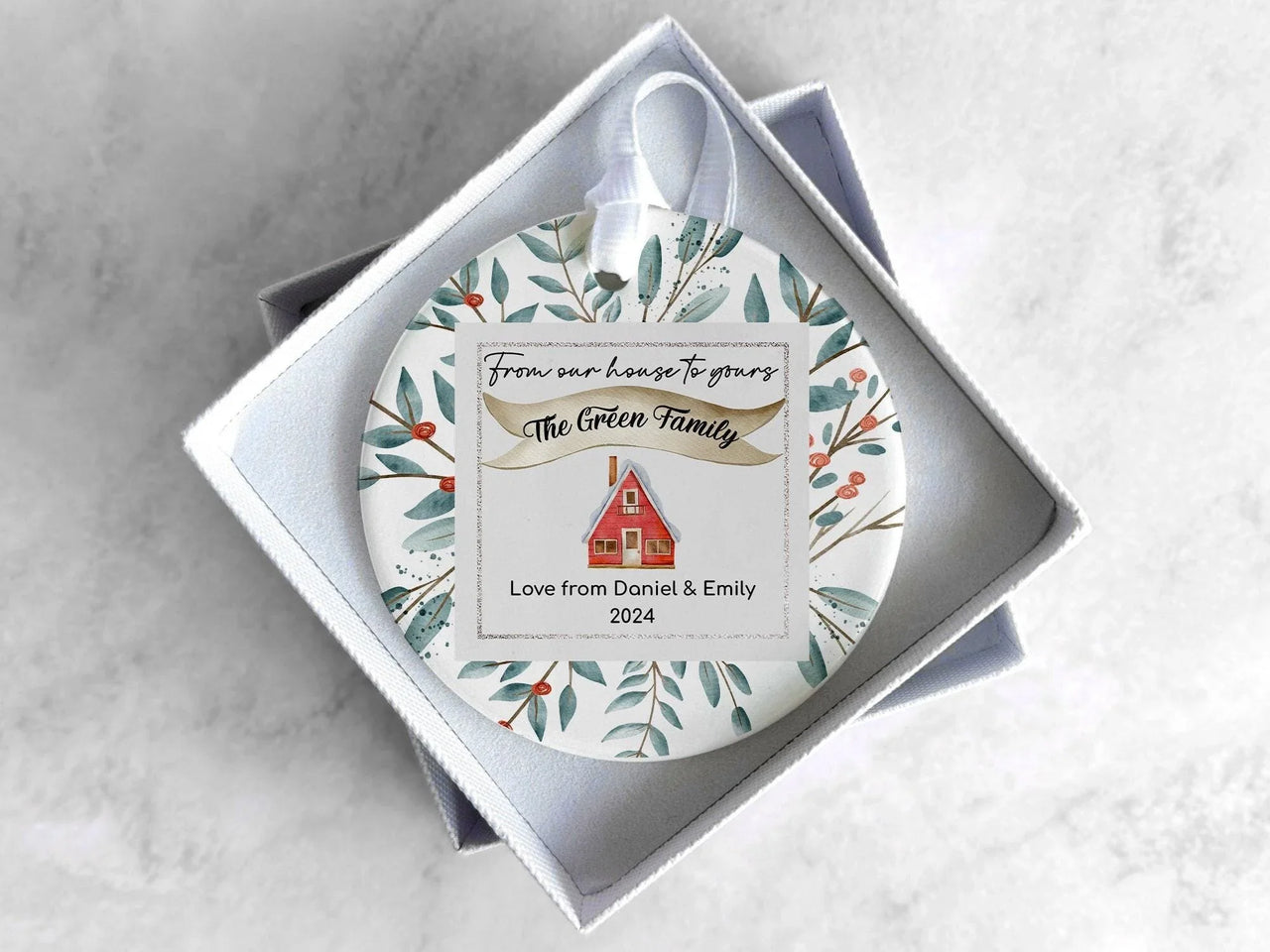 Personalised Christmas Bauble - Custom Ceramic Ornament for Neighbours, Families, Couples - Tree Decoration Gift From Our House To Yours