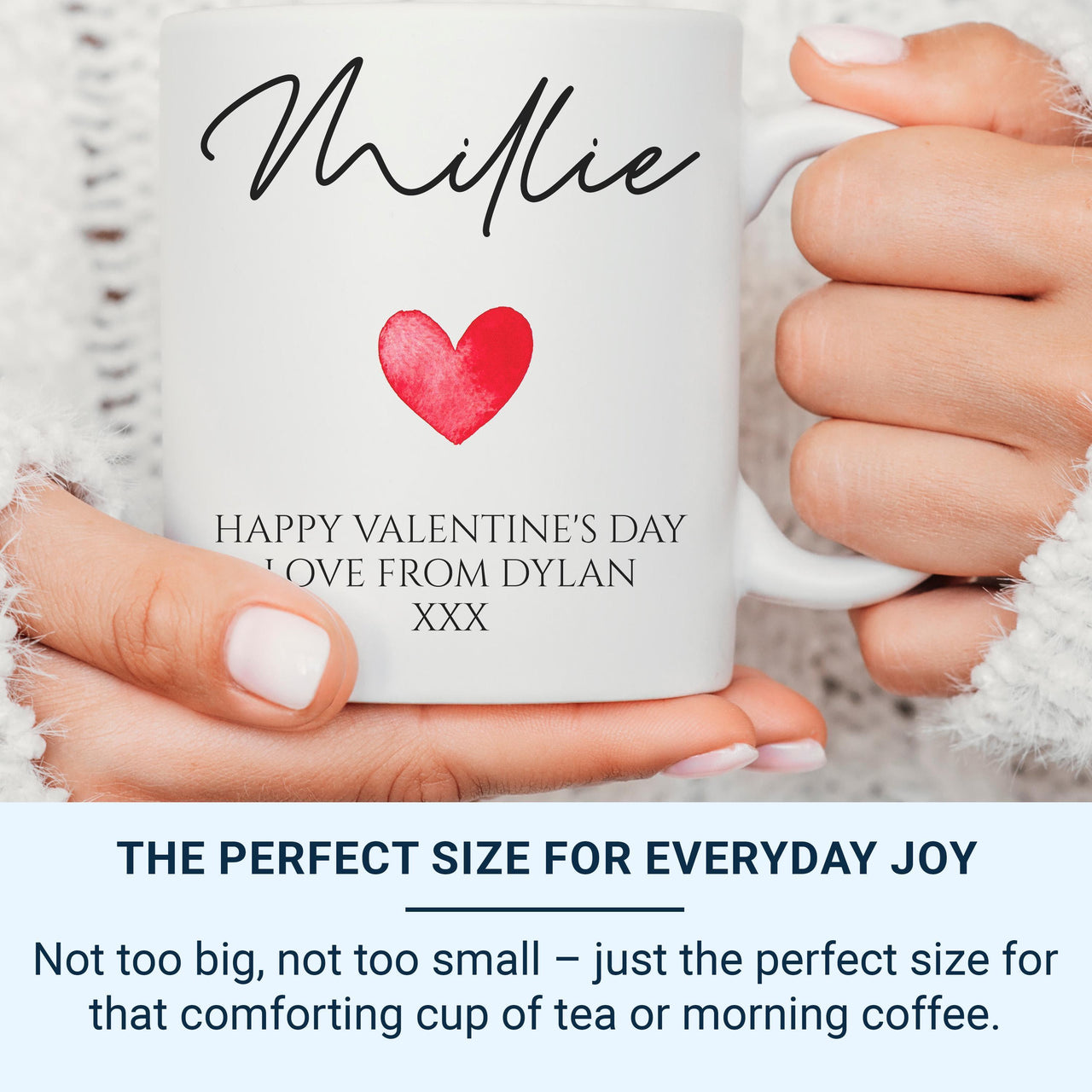 Personalised Valentine’s Mug – Custom Names, Heart Motif and Message – Romantic Gift for Couples and Anniversaries