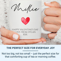 Personalised Valentine’s Mug – Custom Names, Heart Motif and Message – Romantic Gift for Couples and Anniversaries