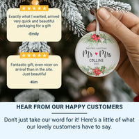 First Christmas Mr & Mrs Ornament - Newlywed Keepsake with Poinsettias for Couples' Tree