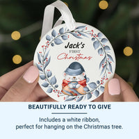 Bear Baby Ornament - First Christmas Keepsake with Winter Wreath & Name for Newborns