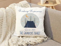 Personalised Family Camping Cushion - Outdoor Adventure Keepsake with Tent & Stars